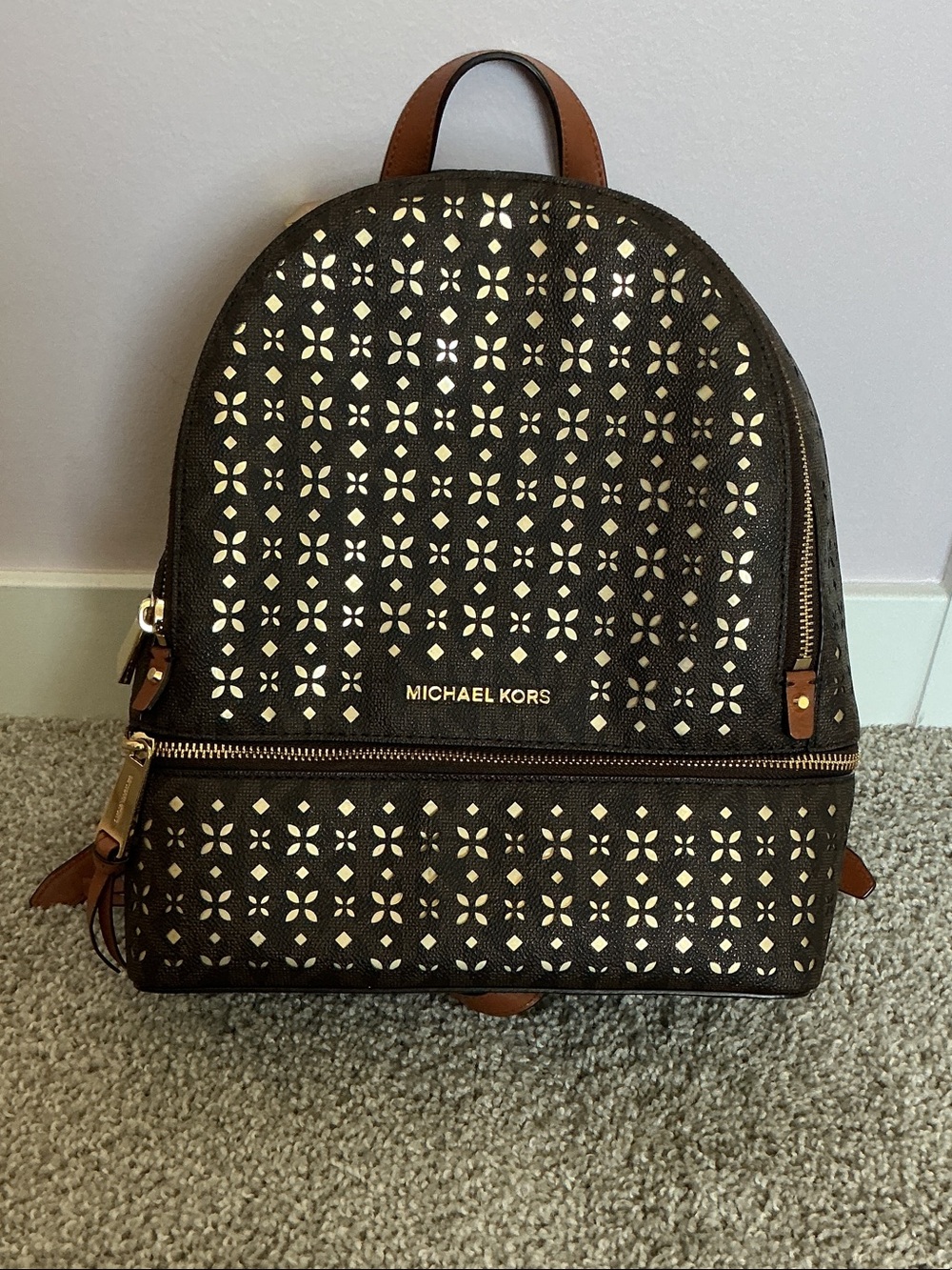 Michael Kors Dark Brown Backpack with Gold Accents